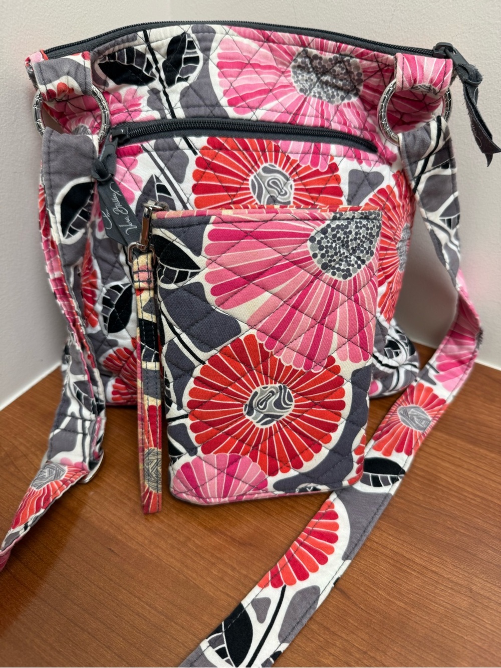 Vera Bradley Cherry Blossoms Crossbody Purse Pink Gray Retire /Wristlet Bundle - Picture 3 of 8